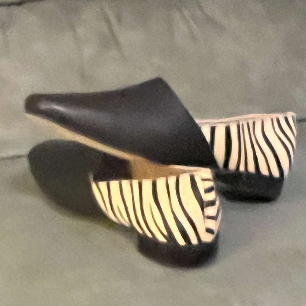 All Black Flats with zebra print/black leather mix